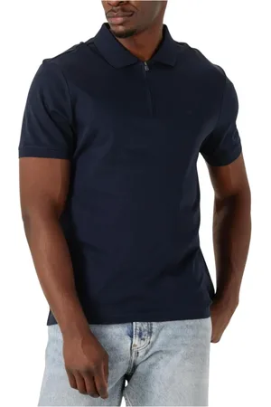 Calvin Klein Tops, Heren, Blauw, M, Blauwe Liquid Touch Welt Zip Polo
