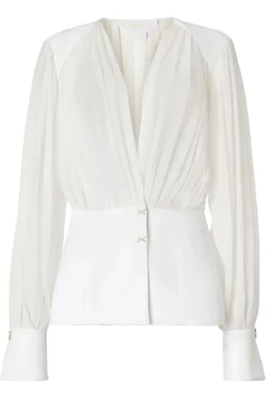 GENNY Blouses & Shirts, Dames, Wit, S, Georgette Zijden Shirt V-Hals Blouse