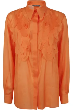Alberta Ferretti Blouses & Shirts, Dames, Oranje, S, Muslin Shirt met Georganiseerde Stijl