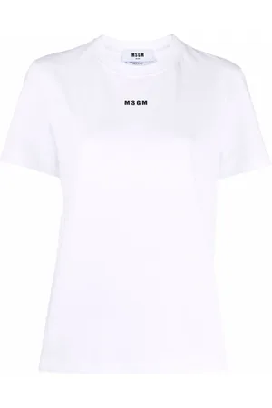 Msgm Tops, Dames, Wit, M, Katoen, T-shirt van katoen met logoprint