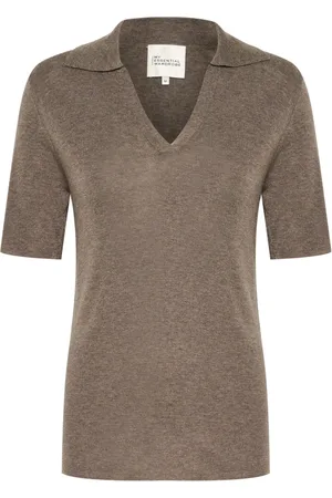 My Essential Wardrobe Truien, Dames, Bruin, L, Bruin Melange Polo Blouse Trui
