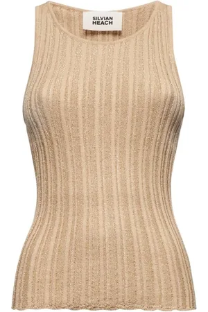 Silvian Heach Tops, Dames, , L, Katoen, Top mouwloos in lurex breisel