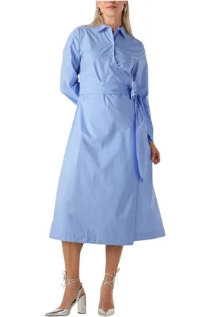 SELECTED Kleedjes, Dames, Blauw, XS, Blauwe Midi Wikkeljurk Charme