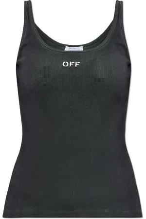 OFF-WHITE Tops, Dames, Zwart, M, Katoen, Ribbed Logo Top