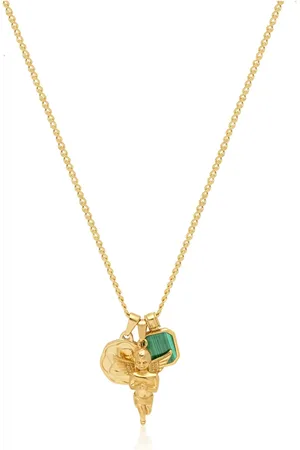 Nialaya Accessoires, Heren, Geel, M, Gouden Talisman Ketting met Engel en Malachiet Hanger