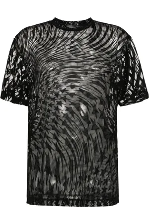 MUGLER Tops, Dames, Zwart, S, Zwarte Mesh Top met Sterpatroon