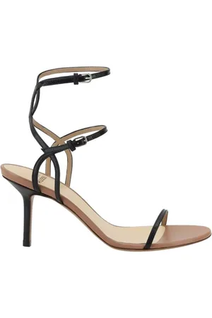 Francesco Russo Schoenen, Dames, Zwart, 36 1/2 EU, Elegante Leren Stiletto Hak Sandalen