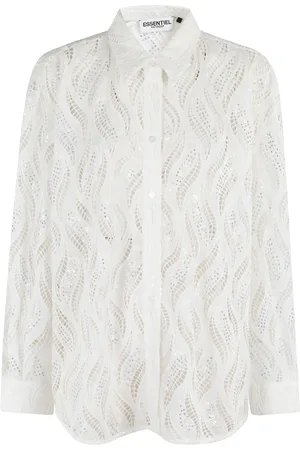 Essentiel Antwerp Blouses & Shirts, Dames, Wit, S, Polyester, Witte Kantoverhemd met Preppy Kraag