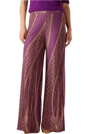 AMAYA Amsterdam Broeken, Dames, Grijs, L, Paarse Wijde Broek