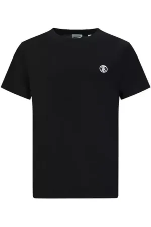 Burberry Tops, Heren, Zwart, L, Katoen, Zwart Katoen Logo Geborduurd T-Shirt