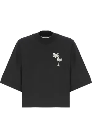 Palm Angels Tops, Dames, Zwart, S, Katoen, Katoenen T-shirt met Geborduurd Logo