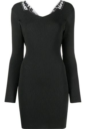 OFF-WHITE Kleedjes, Dames, Zwart, S, Polyester, Geribbelde Jurk