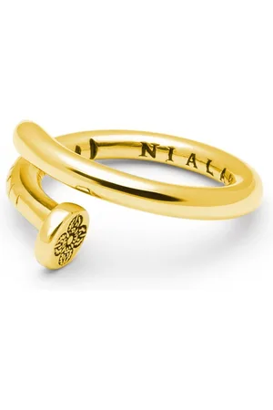 Nialaya Accessoires, Heren, Geel, 56 MM, Nagelring met Dorje Gravure en Gouden Afwerking