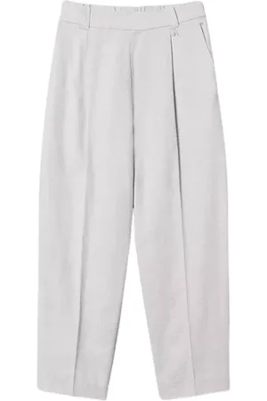 Twin-Set Broeken, Dames, Grijs, M, Katoen, Linnen Katoen Rechte Pijp Broek