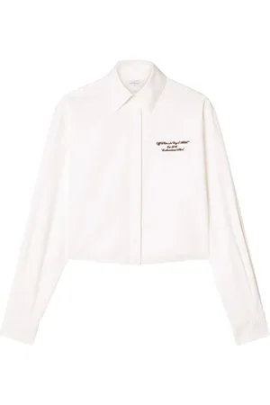 OFF-WHITE Blouses & Shirts, Dames, Wit, M, Katoen, Wit overhemd met knopen, cropped model