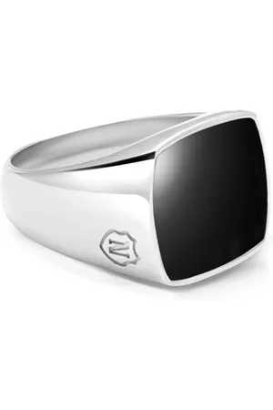 Nialaya Accessoires, Heren, Grijs, 64 MM, Zilveren Onyx Signet Ring