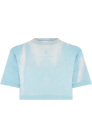 OFF-WHITE Tops, Dames, Groen, L, Katoen, Laundry Logo Crop T-Shirt