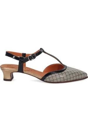 Chie Mihara Schoenen, Dames, Veelkleurig, 38 EU, Leer, Zwarte Geometrische Print Leren Hakken