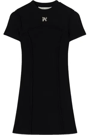 Palm Angels Kleedjes, Dames, Zwart, M, Katoen, Zwarte Geborduurde Logo Jurk in Zwart