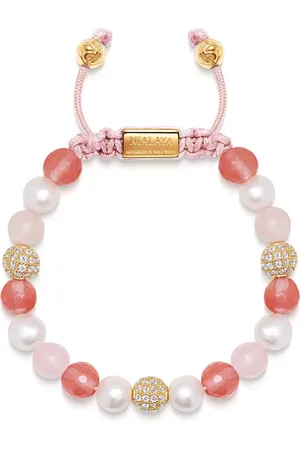 Nialaya Accessoires, Dames, Geel, L, Kralenarmband met Parel, Rozenkwarts, Kersenkwarts en Goud