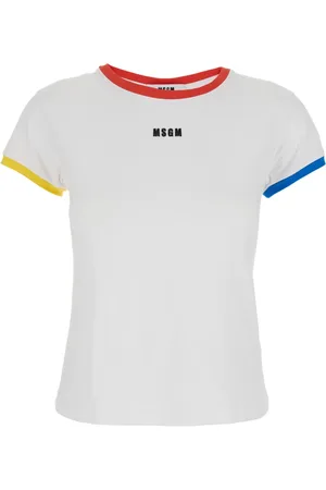 Msgm Tops, Dames, Wit, L, Katoen, Witte T-shirt met Geborduurd Logo