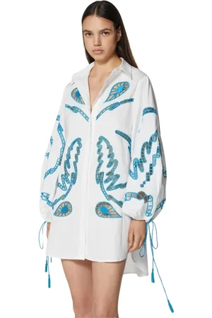 Silvian Heach Blouses & Shirts, Dames, Wit, L, Katoen, Oversized shirt met cut-out borduurwerk