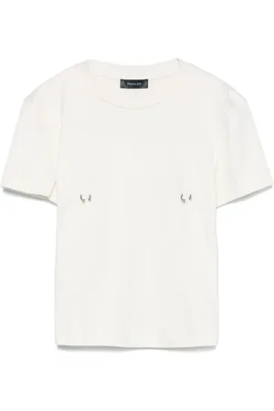 MUGLER Tops, Dames, Wit, S, Katoen, Wit T-shirt met ronde hals en korte mouwen