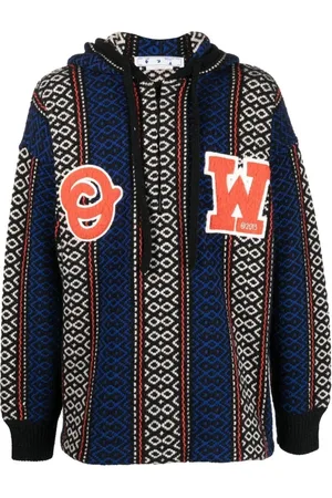 OFF-WHITE Sweatshirts & Hoodies, Heren, Blauw, S, Wol, Geborduurde Oversized Trui van Wolmix