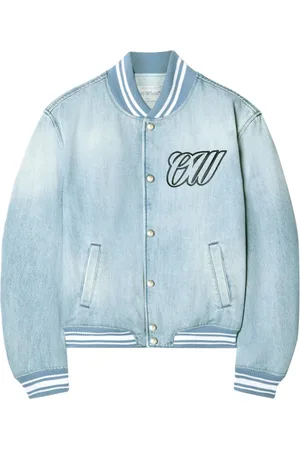 OFF-WHITE Jassen, Dames, Blauw, S, Blauwe Baseball Kraag Jas Geborduurd Logo
