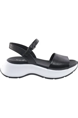 Hogan Schoenen, Dames, Zwart, 40 EU, Leer, Zwarte leren platte sandalen