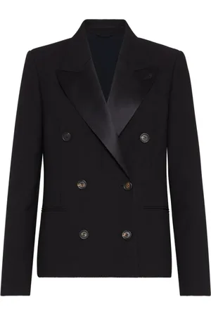 Brunello Cucinelli Jassen, Dames, Zwart, 3Xs, Zwarte double-breasted jas met zakken