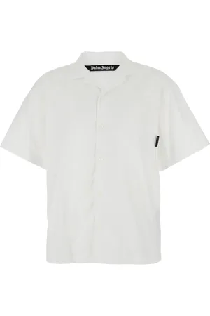 Palm Angels Overhemden, Heren, Wit, M, Katoen, Bowling Shirt met Cubaanse Kraag