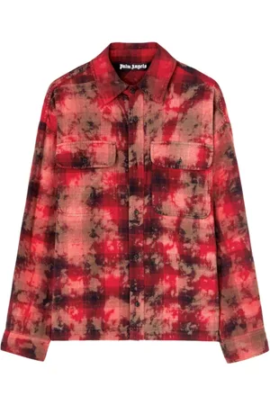 Palm Angels Overhemden, Heren, Rood, M, Katoen, Geruit overhemd met logo-print