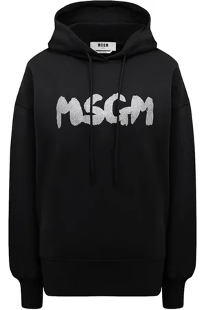 Msgm Sweatshirts & Hoodies, Dames, Zwart, L, Katoen, Glitter Brushed Logo Katoenen Hoodie