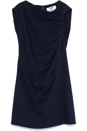 Msgm Kleedjes, Dames, Blauw, S, Asymmetrische Jurk met Geplooide Details