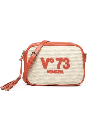 V°73 Tassen, Dames, Veelkleurig, ONE Size, Schoudertas met stro-effect en geborduurd logo