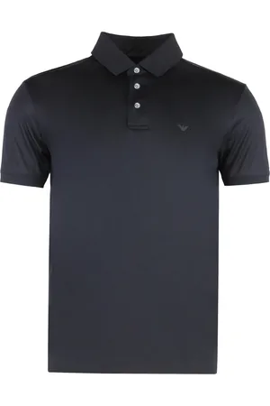 Emporio Armani Tops, Heren, Blauw, 2Xl, Katoen, Gebreide Polo Shirt met Zijsplitten
