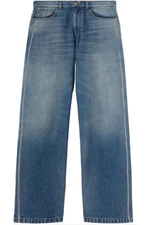 Palm Angels Jeans, Heren, Blauw, W34, Denim, Curved Logo Loose Jeans