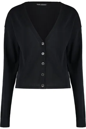 OUR LEGACY Truien, Dames, Zwart, L, Katoen, Geribbelde katoenen cardigan met parelmoeren knopen