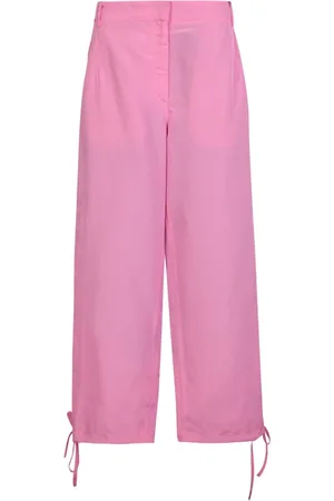 Msgm Broeken, Dames, Roze, S, Linnen, Wijde broek