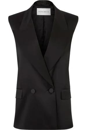 Nina Ricci Jassen, Dames, Zwart, 3Xl, Leer, Double-Breasted Mouwloze Jas