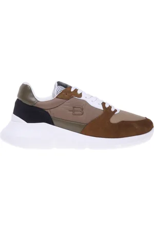 BALDININI Schoenen, Heren, Veelkleurig, 42 1/2 EU, Cognac suede and white mesh trainer