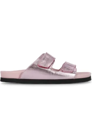 Palm Angels Schoenen, Dames, Roze, 36 EU, Leer, Logo Slippers