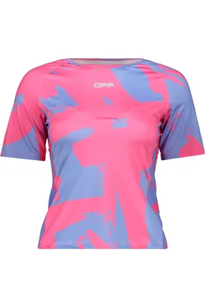 OFF-WHITE Tops, Dames, Roze, S, Polyester, T-shirt van techno-stof met patroon