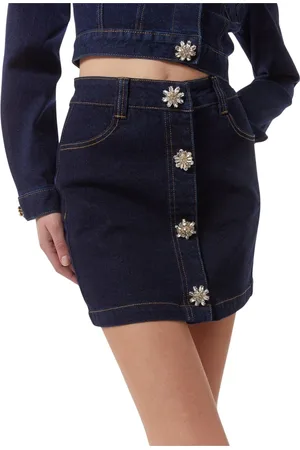 Silvian Heach Rokken, Dames, Blauw, W24, Denim, Minirok in donker denim met juweelknopen