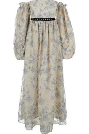 Agua by Agua Bendita Kleedjes, Dames, Veelkleurig, S, Linnen, Bloemen Bardot Lange Jurk Linnen