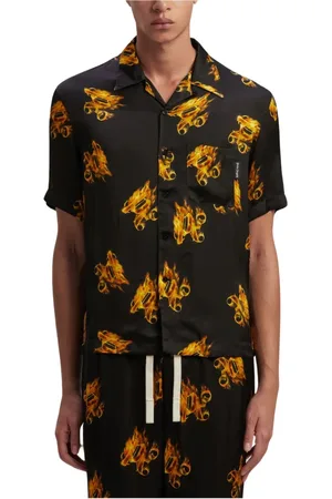 Palm Angels Overhemden, Heren, Zwart, S, Katoen, Burning Monogram Shirt