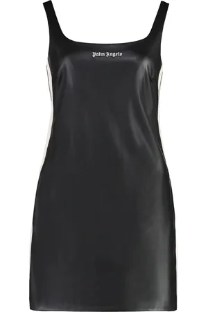 Palm Angels Kleedjes, Dames, Zwart, S, Polyester, Vegan Leren Jurk met Zijstrepen