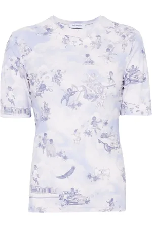 OFF-WHITE Tops, Dames, Blauw, M, Lichtblauwe Top met Logo Print
