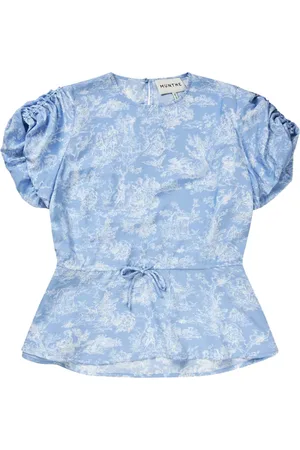 Munthe Tops, Dames, Blauw, 2Xl, Elegante Blouse met Print en Ballonmouwen